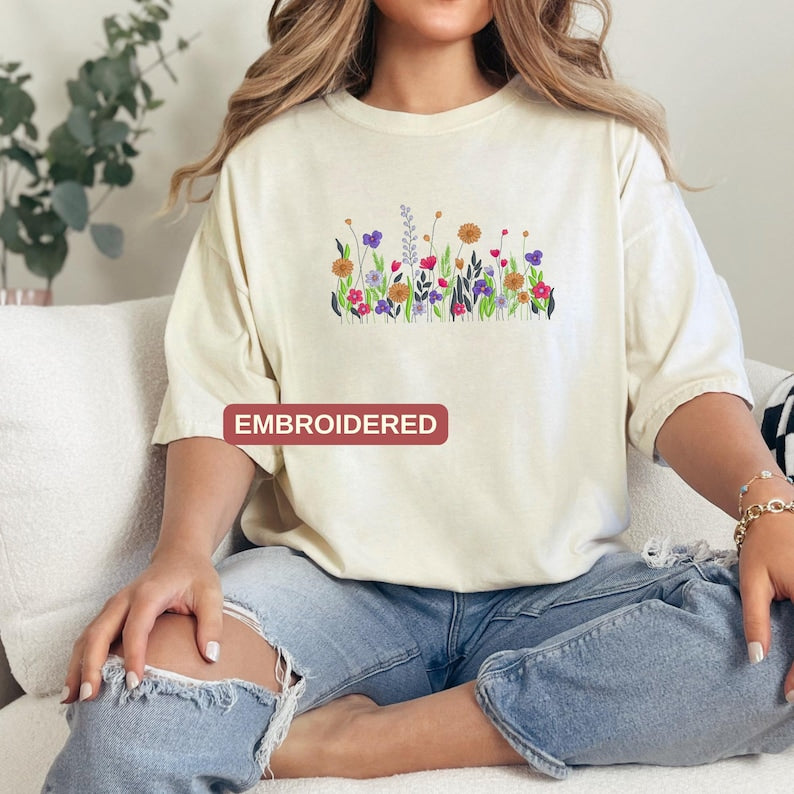 EMBROIDERED Wildflower Botany Embroidered Sweatshirt, Floral Embroidered Sweatshirt, Comfort Colors Shirt, Wildflower Embroidered Hoodie