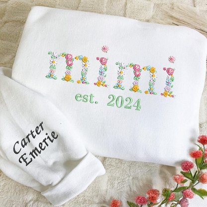Mimi Floral Sweatshirt | Nana Floral Embroidered Shirt | Embroidery Shirt For Grandma | Floral Nana Sweater | Christmas Gift For Mimi