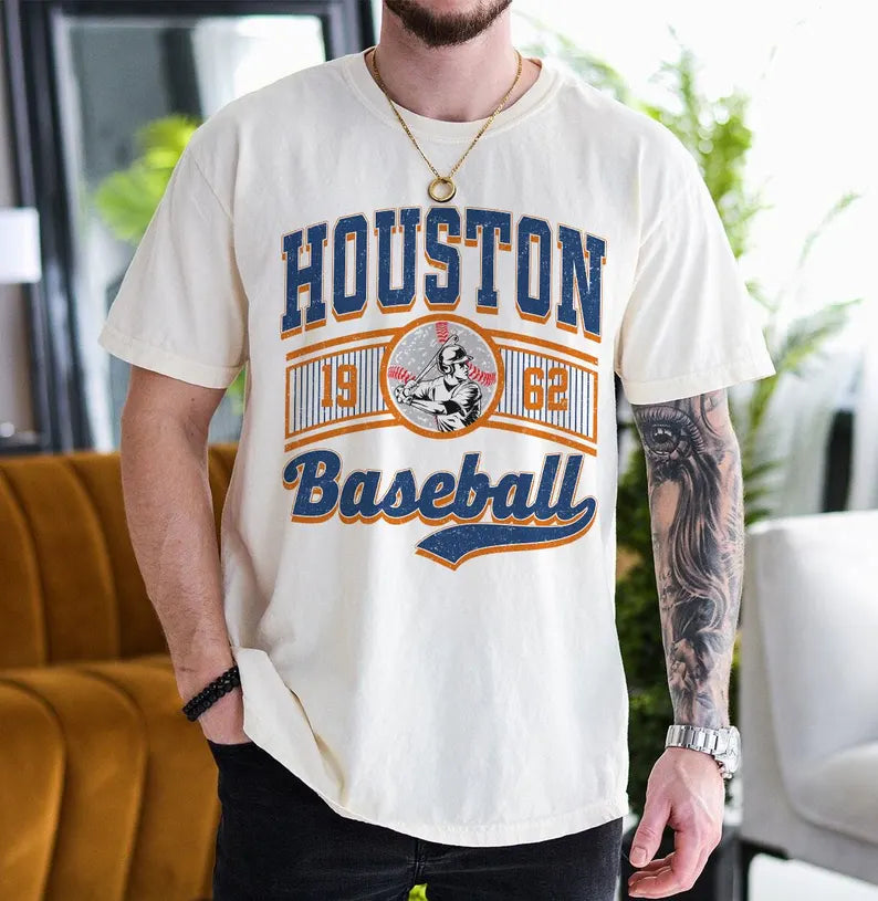 Vintage Houston Baseball 90s Style Football Sweatshirt, Baseball Team Shirt, Houston Game Day Tee, Throwback Houston Shirt, Baseball Mom Tee