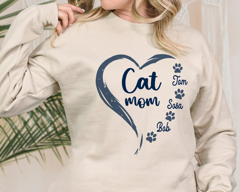 Custom Cat Mom Sweatshirt, Custom Cat Names Sweater, Cat Lover Shirt, Gift For Cat Mom, Mother's Day Gift, Cat Paws Shirt