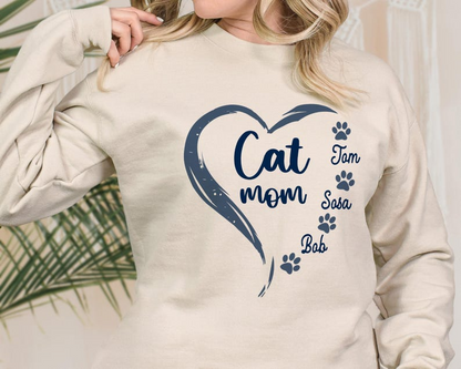 Custom Cat Mom Sweatshirt, Custom Cat Names Sweater, Cat Lover Shirt, Gift For Cat Mom, Mother's Day Gift, Cat Paws Shirt