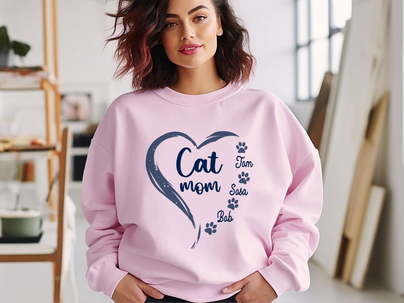 Custom Cat Mom Sweatshirt, Custom Cat Names Sweater, Cat Lover Shirt, Gift For Cat Mom, Mother's Day Gift, Cat Paws Shirt