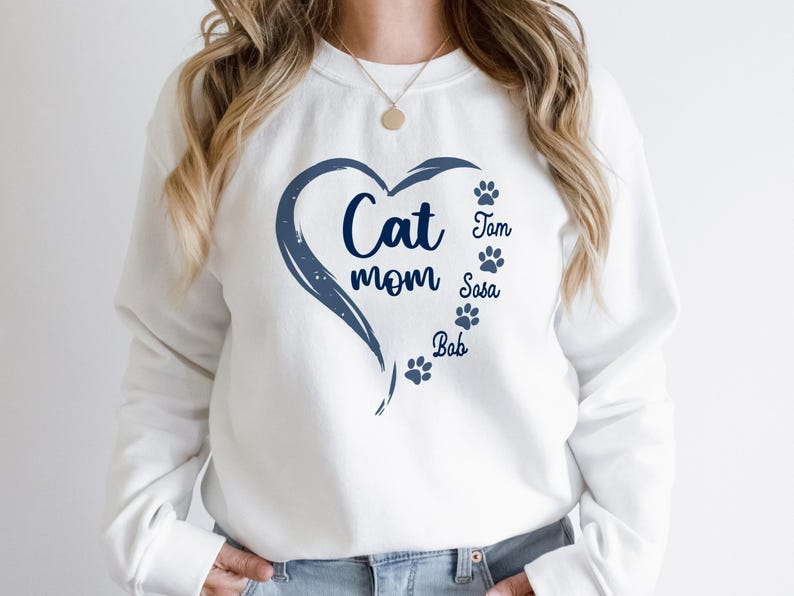 Custom Cat Mom Sweatshirt, Custom Cat Names Sweater, Cat Lover Shirt, Gift For Cat Mom, Mother's Day Gift, Cat Paws Shirt
