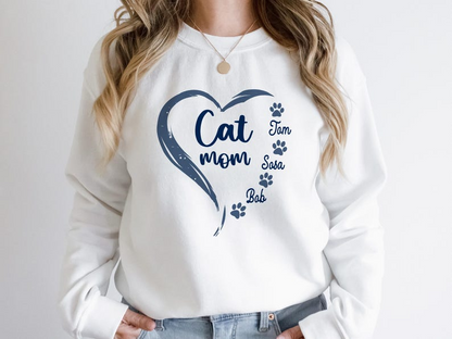 Custom Cat Mom Sweatshirt, Custom Cat Names Sweater, Cat Lover Shirt, Gift For Cat Mom, Mother's Day Gift, Cat Paws Shirt