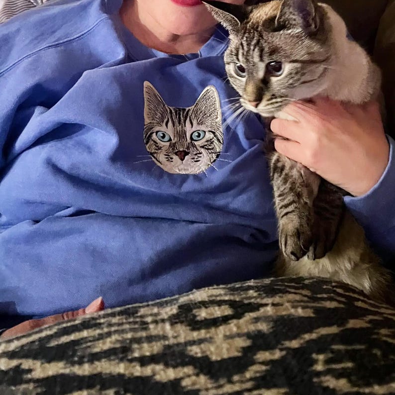 Comfort Color Custom Dog Face Embroidered Sweatshirt, Cat Sweatshirt, Dog Lover Sweatshirt, Personalized Pet Portrait Shirt Gift For Mom