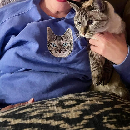 Comfort Color Custom Dog Face Embroidered Sweatshirt, Cat Sweatshirt, Dog Lover Sweatshirt, Personalized Pet Portrait Shirt Gift For Mom