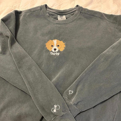 Comfort Color Custom Dog Face Embroidered Sweatshirt, Cat Sweatshirt, Dog Lover Sweatshirt, Personalized Pet Portrait Shirt Gift For Mom