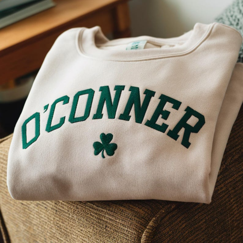 Embroidered Custom Shamrock Sweatshirt, Personalized Last Name St Patrick's Day Sweatshirt, Custom Clover, Irish Drinking Shirt,Parade Shirt
