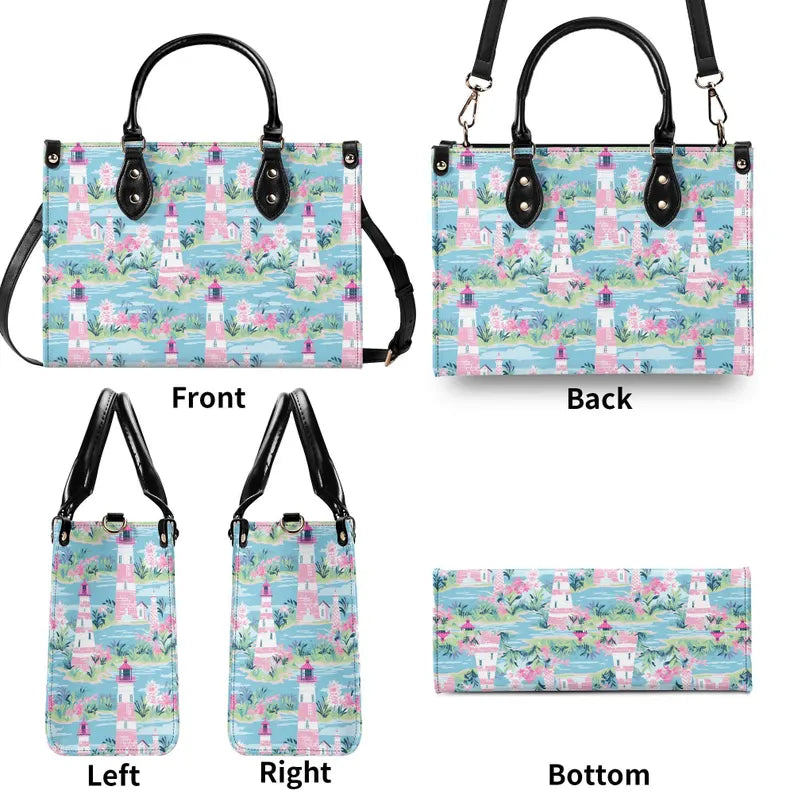 Preppy Lighthouse Ladies handbag, Nautical Handbag, Summer Beach Purse, Vacation handbag, Summer Handbag, Faux Leather Purse, Gift for her