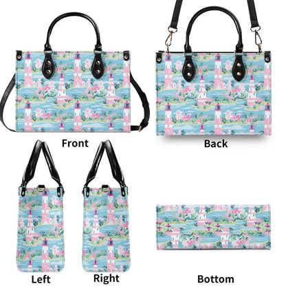 Preppy Lighthouse Ladies handbag, Nautical Handbag, Summer Beach Purse, Vacation handbag, Summer Handbag, Faux Leather Purse, Gift for her