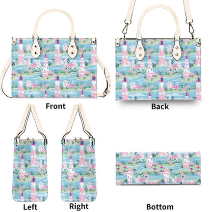 Preppy Lighthouse Ladies handbag, Nautical Handbag, Summer Beach Purse, Vacation handbag, Summer Handbag, Faux Leather Purse, Gift for her