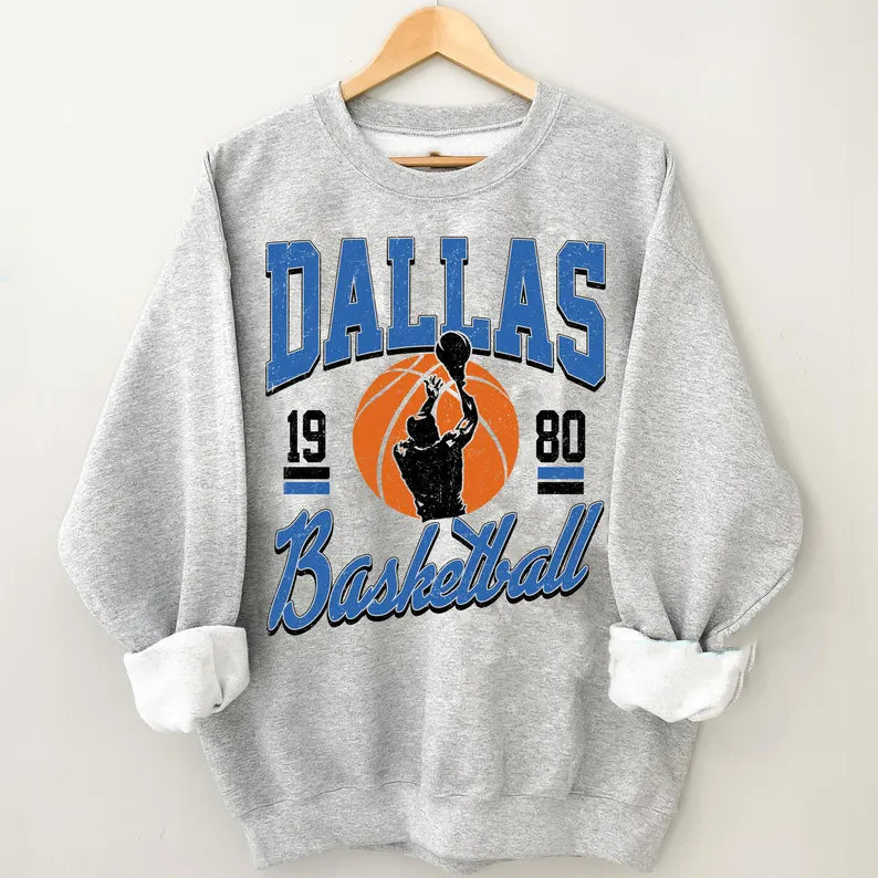Dallas Basketball Graphic Shirts, Retro 90s Basketball Football Sweatshirt, Dallas Fans Tee Gifts, Basketball Game Day Sweatshirt, Dallas Team