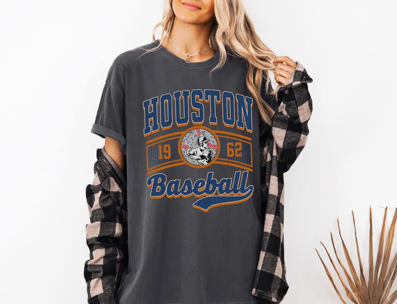 Vintage Houston Baseball 90s Style Football Sweatshirt, Baseball Team Shirt, Houston Game Day Tee, Throwback Houston Shirt, Baseball Mom Tee