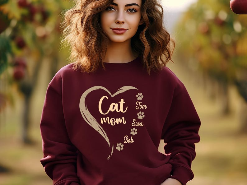 Custom Cat Mom Sweatshirt, Custom Cat Names Sweater, Cat Lover Shirt, Gift For Cat Mom, Mother's Day Gift, Cat Paws Shirt