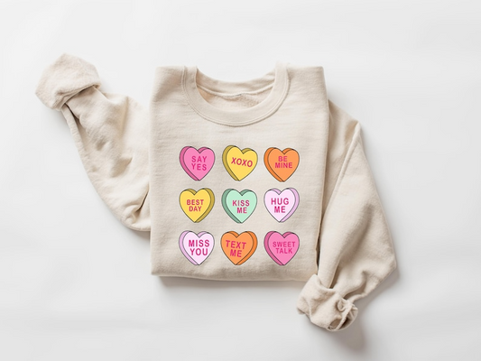 Valentines Day Sweatshirt, Conversation Hearts Sweatshirt, Valentines Day Shirts for Women, Valentines Day Gift, Cute Heart Sweatshirt