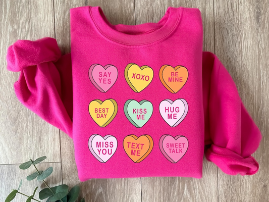 Valentines Day Sweatshirt, Conversation Hearts Sweatshirt, Valentines Day Shirts for Women, Valentines Day Gift, Cute Heart Sweatshirt