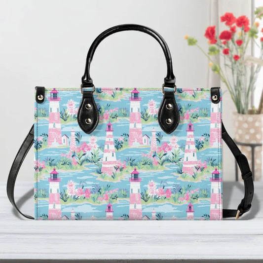 Preppy Lighthouse Ladies handbag, Nautical Handbag, Summer Beach Purse, Vacation handbag, Summer Handbag, Faux Leather Purse, Gift for her