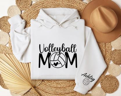 Custom Volleyball Mom Sweatshirt, for Mom Volleyball Shirt, Mothers Day Shirt with Kid Name on Sleeve, Volleyball Mom Hoodie Gift for Mom