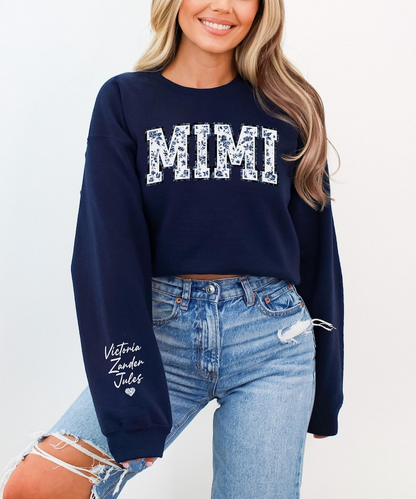Personalized Floral Mimi Sweatshirt Grandma Crewneck, Gift for Mimi, Blue Toile sweater, Mother's Day Gift, New Mom Gift, Gift for Mother
