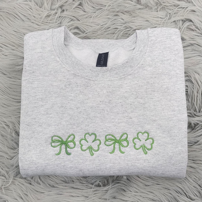 Bows and Shamrocks Embroidered Crewneck - Cute St'Patrick's Day Shirt - Coquette Bows - St Patrick's Day Crewneck - Clover Embroidery