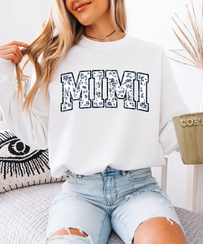Personalized Floral Mimi Sweatshirt Grandma Crewneck, Gift for Mimi, Blue Toile sweater, Mother's Day Gift, New Mom Gift, Gift for Mother