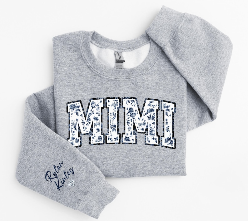 Personalized Floral Mimi Sweatshirt Grandma Crewneck, Gift for Mimi, Blue Toile sweater, Mother's Day Gift, New Mom Gift, Gift for Mother