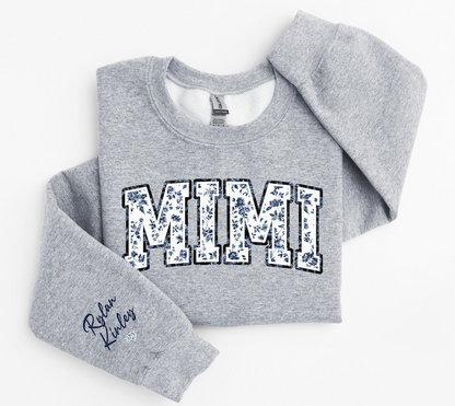 Personalized Floral Mimi Sweatshirt Grandma Crewneck, Gift for Mimi, Blue Toile sweater, Mother's Day Gift, New Mom Gift, Gift for Mother