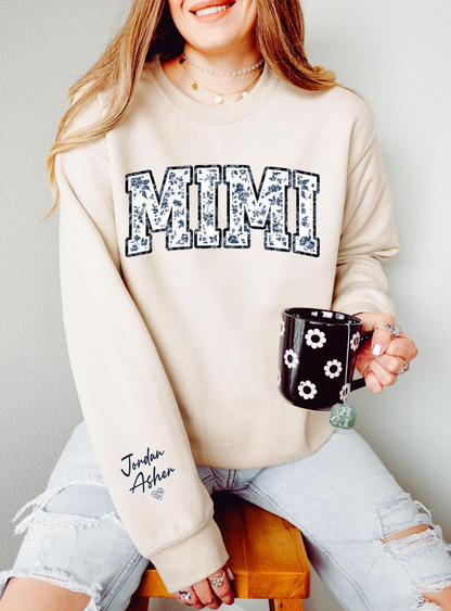 Personalized Floral Mimi Sweatshirt Grandma Crewneck, Gift for Mimi, Blue Toile sweater, Mother's Day Gift, New Mom Gift, Gift for Mother