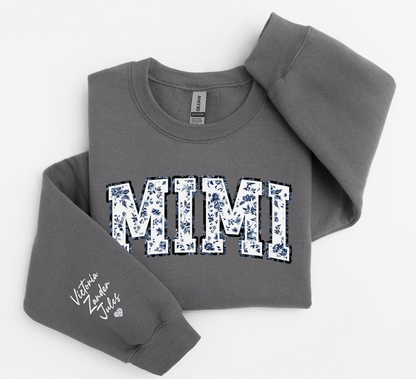 Personalized Floral Mimi Sweatshirt Grandma Crewneck, Gift for Mimi, Blue Toile sweater, Mother's Day Gift, New Mom Gift, Gift for Mother