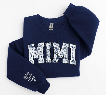 Personalized Floral Mimi Sweatshirt Grandma Crewneck, Gift for Mimi, Blue Toile sweater, Mother's Day Gift, New Mom Gift, Gift for Mother