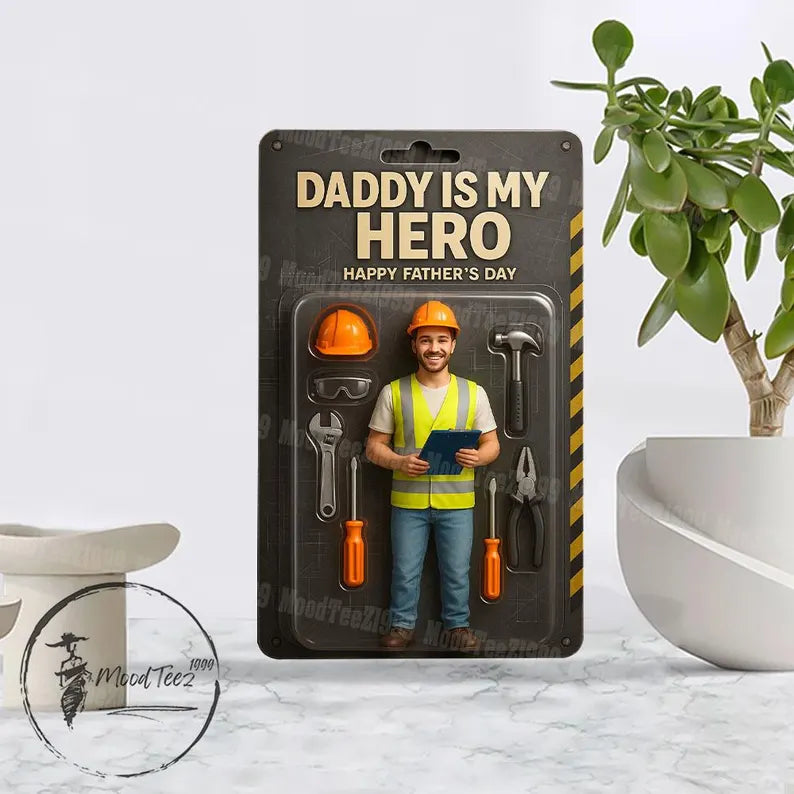 Personalized Father's Day Gift For Dad, Custom Photo Dad And Kids Action Figure Acrylic Block, Best Dad Ever Block Plaque, Gift For Husband 07