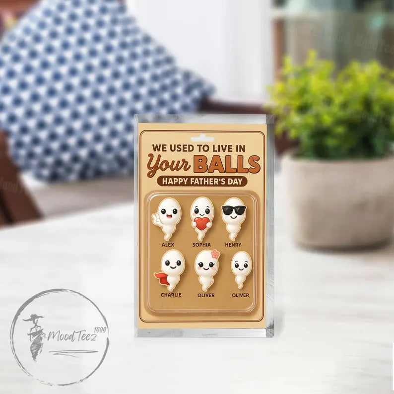 Personalized I Used To Live In Your Balls, Grandpa Gift, Funny Fathers Day Acrylic Block Plaque, Custom Father's Day Gift for Daddy