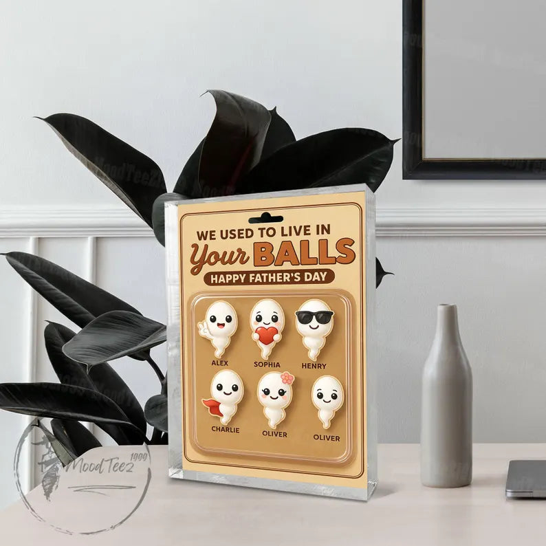 Personalized I Used To Live In Your Balls, Grandpa Gift, Funny Fathers Day Acrylic Block Plaque, Custom Father's Day Gift for Daddy