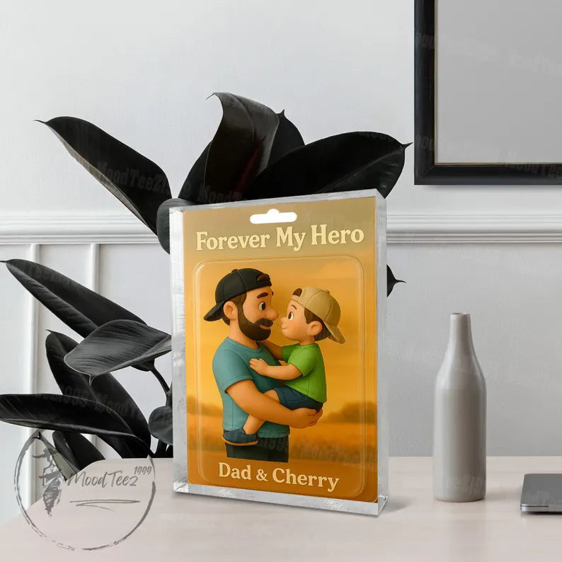 Personalized Photo Dad And Kids Action Figure Acrylic Block, Best Dad Ever Block Plaque, Custom Father's Day Gift For Dad, Gift For Husband