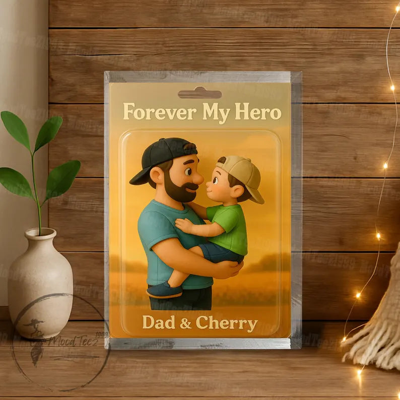 Personalized Photo Dad And Kids Action Figure Acrylic Block, Best Dad Ever Block Plaque, Custom Father's Day Gift For Dad, Gift For Husband