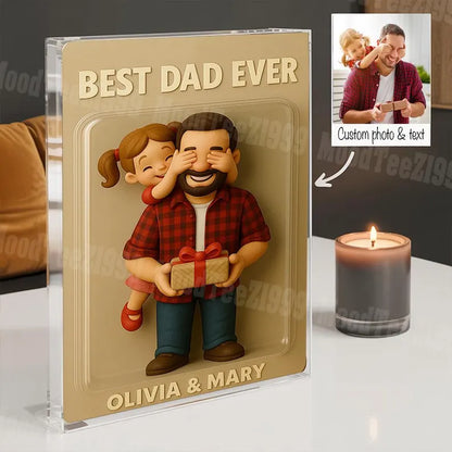 Personalized Photo Dad And Kids Action Figure Acrylic Block, Best Dad Ever Block Plaque, Custom Father's Day Gift For Dad, Gift For Husband