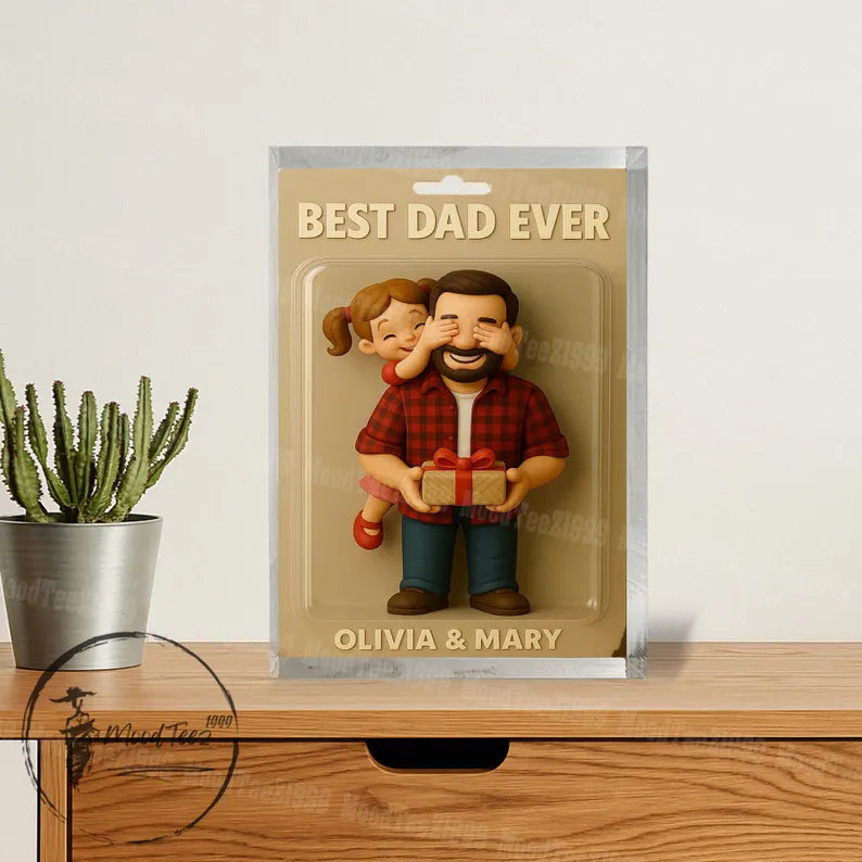 Personalized Photo Dad And Kids Action Figure Acrylic Block, Best Dad Ever Block Plaque, Custom Father's Day Gift For Dad, Gift For Husband