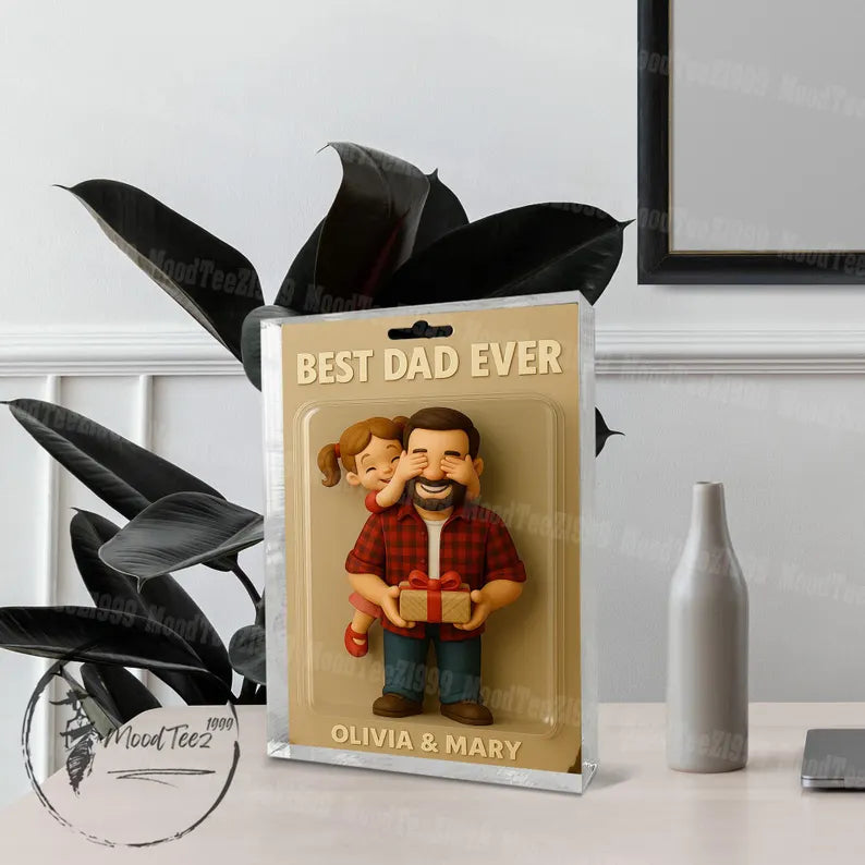 Personalized Photo Dad And Kids Action Figure Acrylic Block, Best Dad Ever Block Plaque, Custom Father's Day Gift For Dad, Gift For Husband