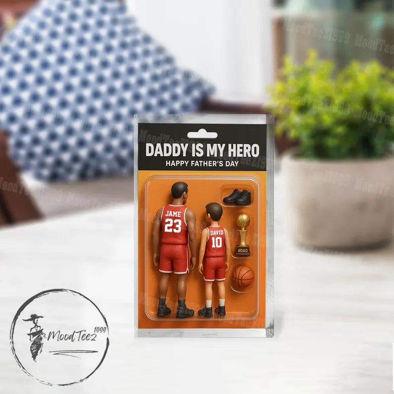 Personalized Dad And Kids Action Figure Acrylic Block, Best Dad Ever Block Plaque, Custom Father's Day Gift For Dad, Gift For Husband