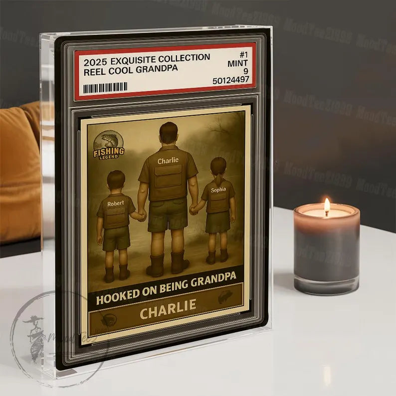 Hooked the Best Dad Fishing Custom Figure, Custom Acrylic Block Plaque For Dad, Father's Day Gifts, Grandpa Fishing Gifts, Gift For Grandpa