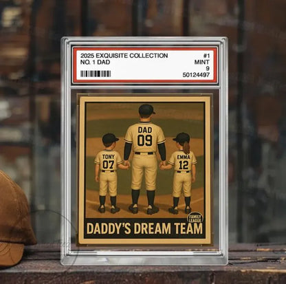 Baseball Dad Gift, Baseball No. 1 Dad Grandpa Man & Kids Trading Card Style, Personalized Acrylic Block Plaque, Custom Figure Acrylic Block