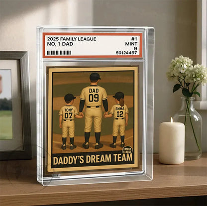 Baseball Dad Gift, Baseball No. 1 Dad Grandpa Man & Kids Trading Card Style, Personalized Acrylic Block Plaque, Custom Figure Acrylic Block