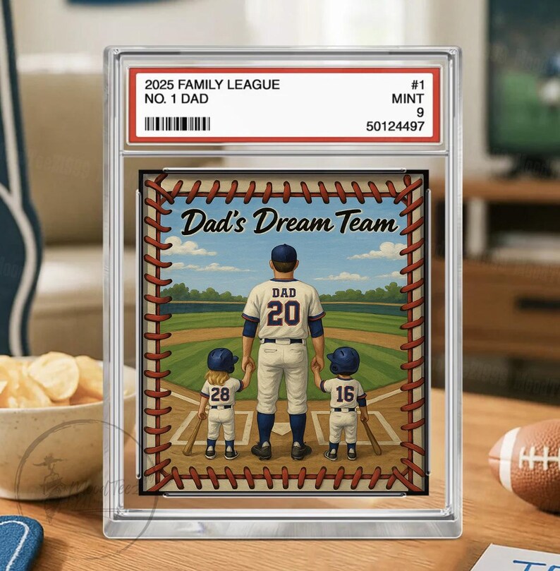 Baseball Dad Gift, Baseball No. 1 Dad Grandpa Man & Kids Trading Card Style, Personalized Acrylic Block Plaque, Custom Figure Acrylic Block 03