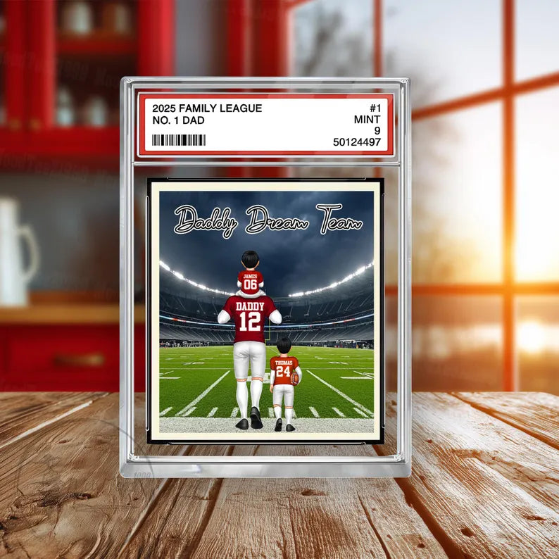 Daddy's Dream Team No. 1 American Football Acrylic 2D Block, Sport Dad Decor, Dad & Kids Plaque, Custom Father's Day Gift from Son Daughter