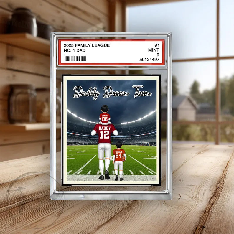 Daddy's Dream Team No. 1 American Football Acrylic 2D Block, Sport Dad Decor, Dad & Kids Plaque, Custom Father's Day Gift from Son Daughter