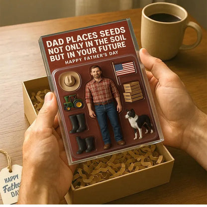 Farmer Dad Acrylic Block Gift – Custom Father’s Day Keepsake with Tractor, Dog, Boots & Hat, Rustic Personalized Gift for Country Dad