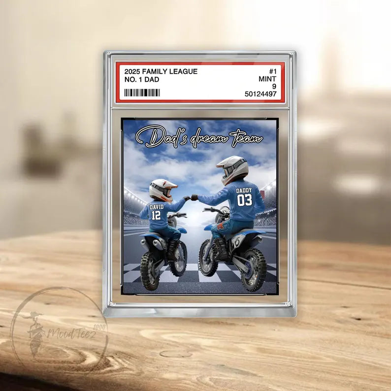 Motocross No.1 Dad Grandpa Man&Kids Trading Card Style Personalized Acrylic Block,Fathers Day Gift for Motocross Dad,Husband,Motorcycle Gift