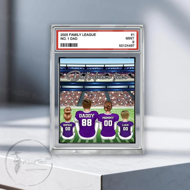 Daddy's Dream Team No. 1 American Football Acrylic 2D Block, Sport Dad Decor, Dad & Kids Plaque, Custom Father's Day Gift from Son Daughter