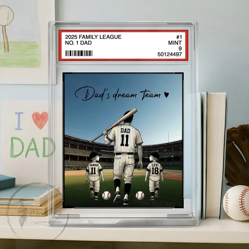 Baseball No. 1 Dad Grandpa Man & Kids Trading Card Style Personalized Acrylic Block Plaque, Father's Day Gift for Baseball Dad, Husband