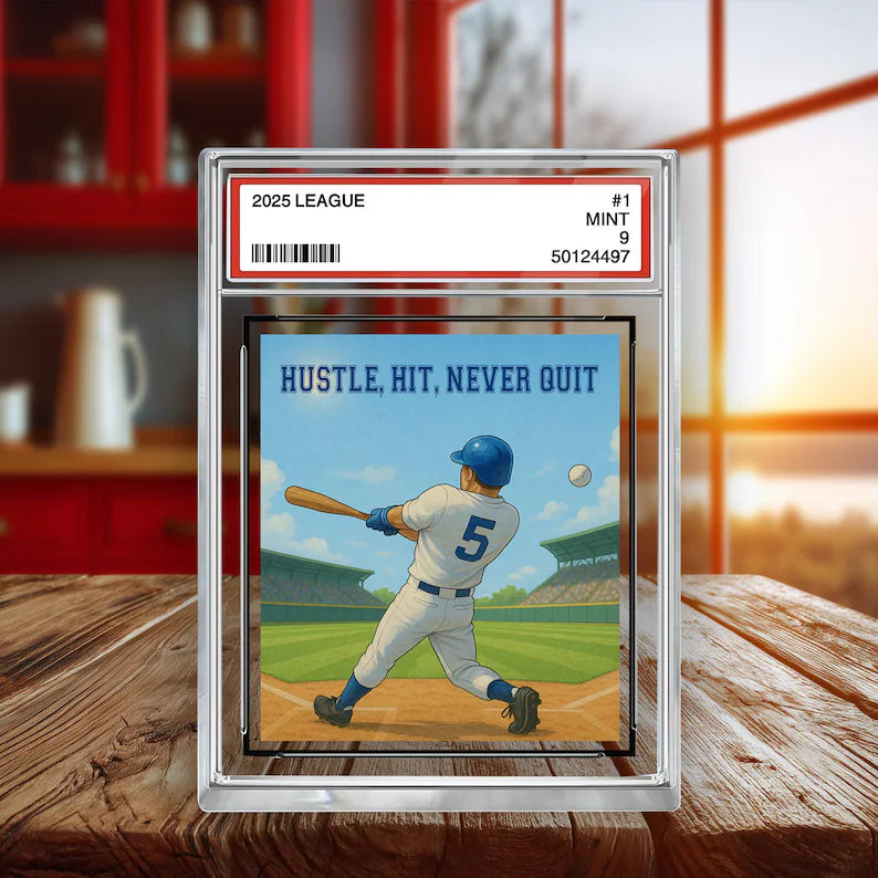 Personalized Baseball Acrylic Block – “Hustle, Hit, Never Quit” – Father’s Day Gift for Dad – Motivational Sports Keepsake Display